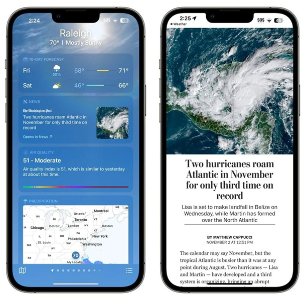 三门峡苹果14维修分享iPhone 14手机如何看天气时顺带看新闻 