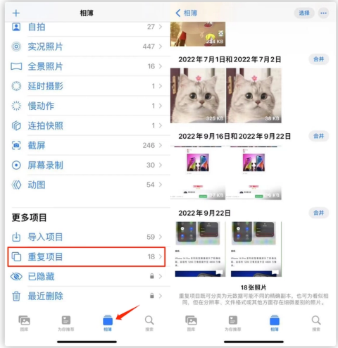 三门峡苹果手机维修分享iOS 16 中相册重复项目功能使用方法 